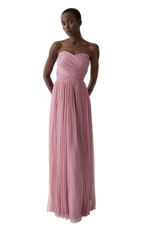 Jacques Vert Antique Rose Bandeau Mesh Bridesmaids Maxi Dress BCC05621