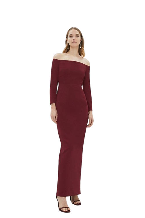 Jacques Vert Aubergine Bardot Maxi Long Sleeve Dress BCC02667