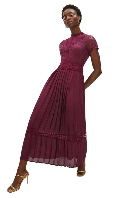 Jacques Vert Aubergine Lace Bodice Pleat Skirt Maxi Dress ACC98809