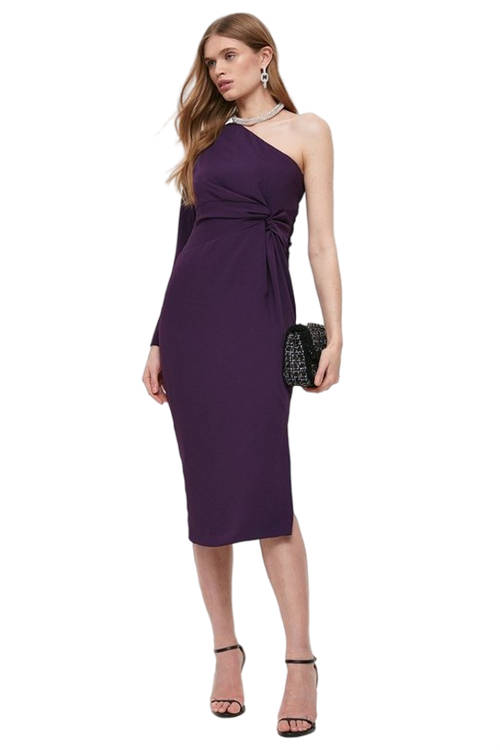 Jacques Vert Aubergine One Shoulder Ruche Side Midi Dress BCC03880