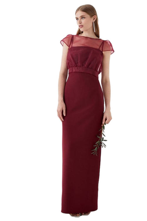 Jacques Vert Aubergine Organza Top Crepe Bodice Multiwear Bridesmaids Dress BCC05466