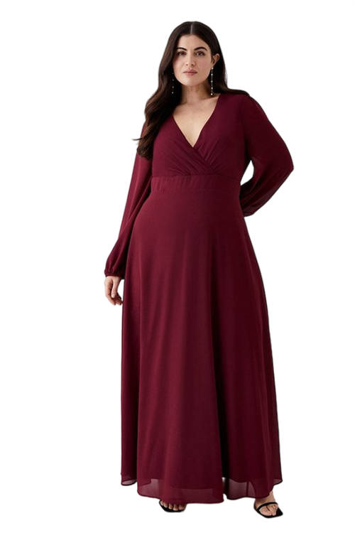 Jacques Vert Aubergine Plus Size Plunge Neck Hem Sweep Maxi Dress BCC05421