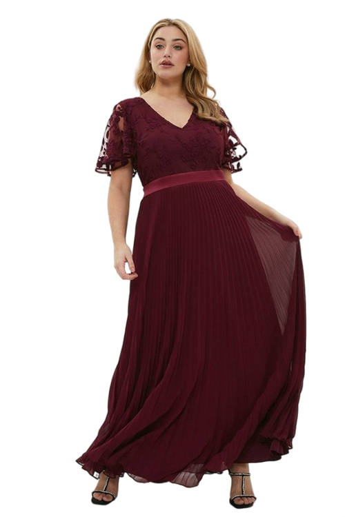 Jacques Vert Aubergine Plus Size V Neck Embroidered Maxi Dress ACC01426