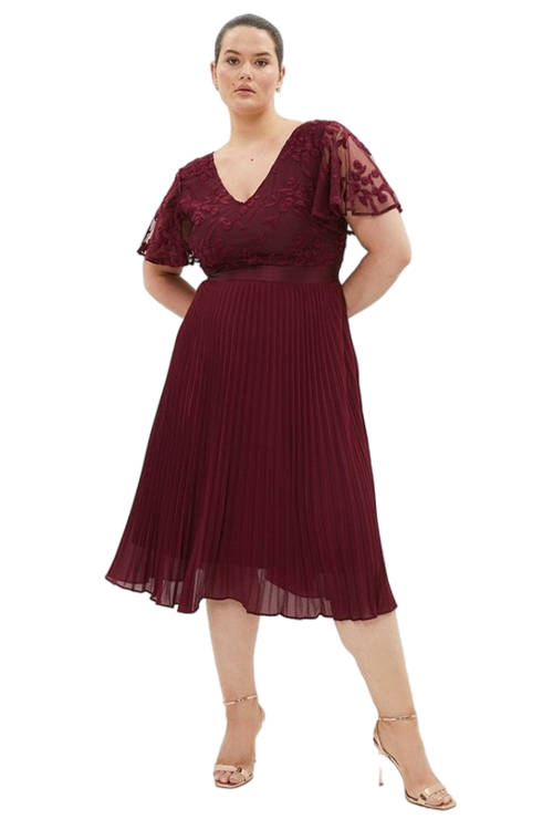 Jacques Vert Aubergine Plus Size V Neck Embroidered Midi Dress BCC00516