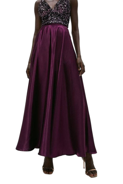 Jacques Vert Aubergine Satin Maxi Skirt ACC01269