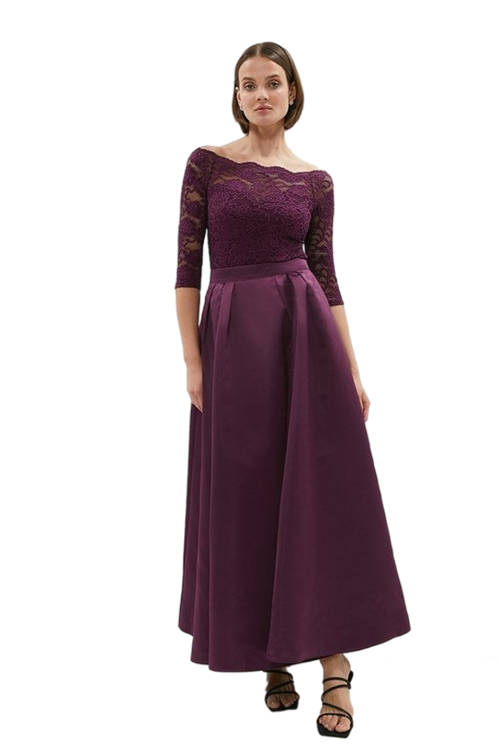 Jacques Vert Aubergine Structured Satin Maxi Skirt ACC01270