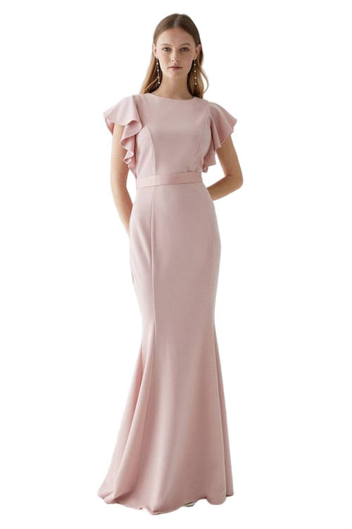 Jacques Vert Ballerina Pink Clean Ruffle Detail Fishtail Bridesmaids Maxi Dress BCC04826