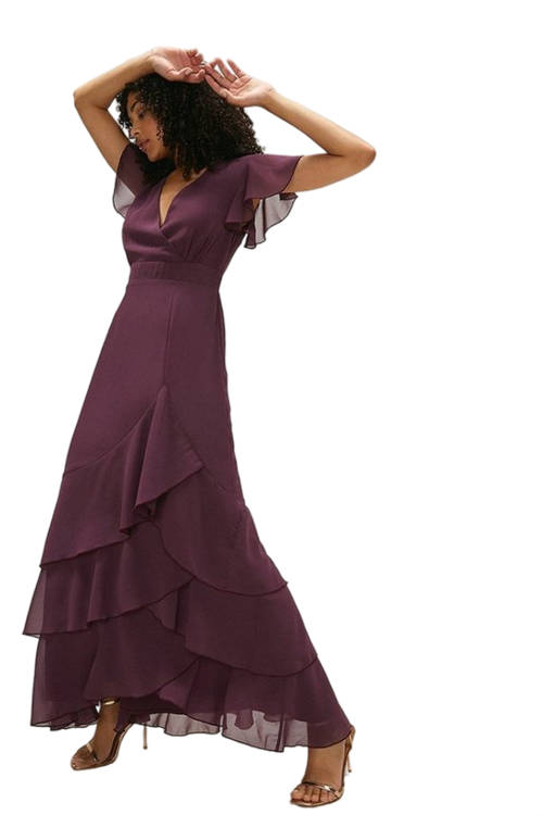 Jacques Vert Berry Tiered Hem Ruffle Maxi Dress ACC00191