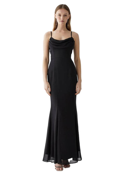 Jacques Vert Black Chiffon Cowl Neck Bridesmaid Fishtail Maxi BCC04809