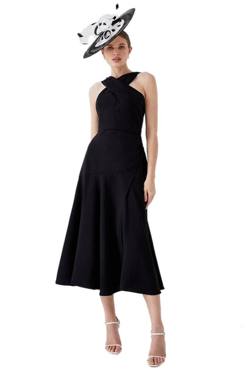 Jacques Vert Black Cross Front Flowing Skirt Midi Dress BCC01710