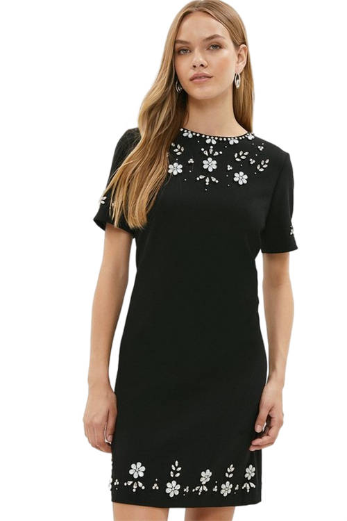 Jacques Vert Black Embellished Mini Dress BCC00942