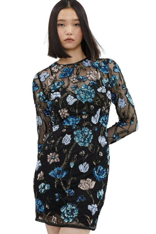 Jacques Vert Black Hand Embellished Long Sleeve Dress BCC03442