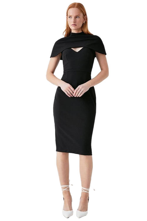 Jacques Vert Black High Neck Cape Shoulder Pencil Dress BCC03863