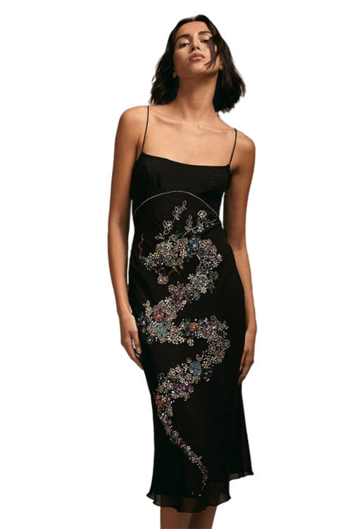 Jacques Vert Black Julie Kuyath Embellished Dragon Corset Slip Dress BCC03970