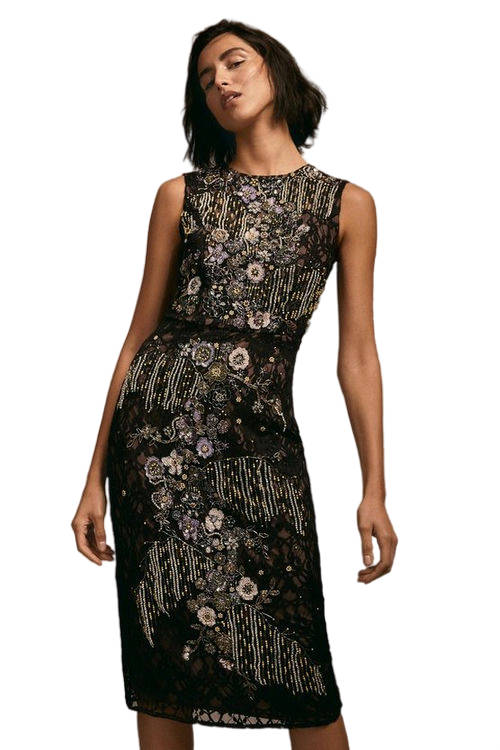 Jacques Vert Black Julie Kuyath Lace Dress With Embellishment BCC03673