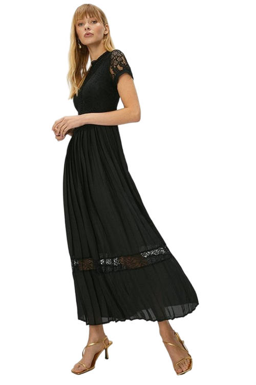 Jacques Vert Black Lace Bodice Pleat Skirt Maxi Dress ACC98809