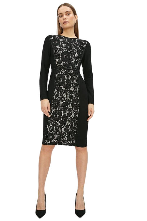 Jacques Vert Black Lace Long Sleeve Dress ACC03480