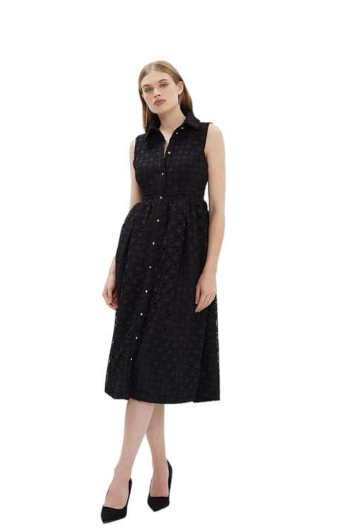 Jacques Vert Black Lace Midi Shirt Dress BCC03179