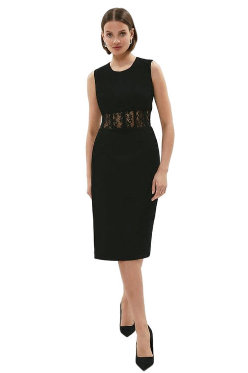 Jacques Vert Black Lace Panelled Midi Dress BCC01384