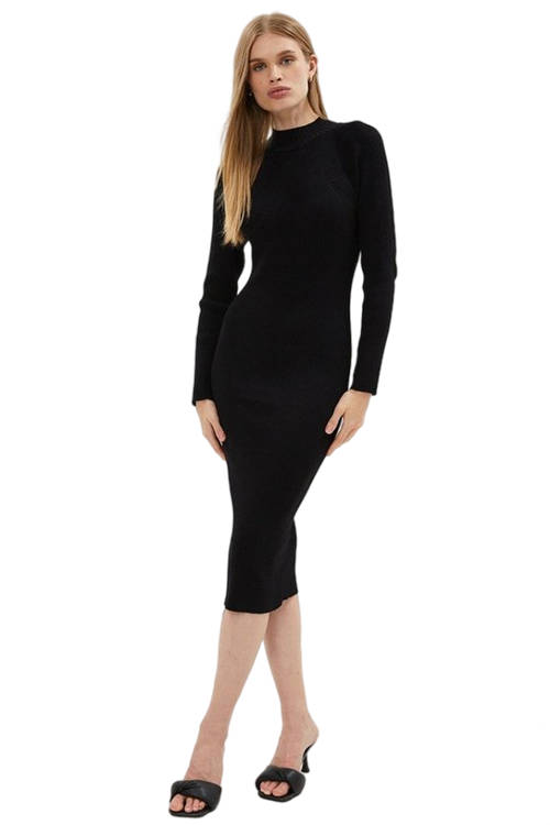 Jacques Vert Black Long Sleeve Funnel Neck Dress BCC01701