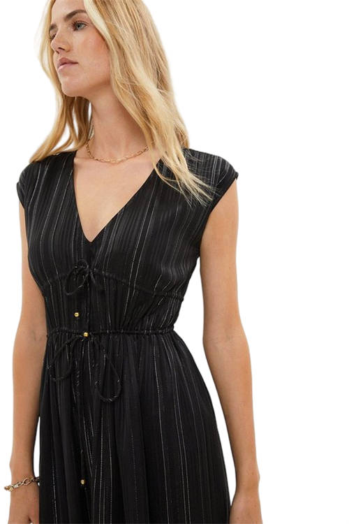 Jacques Vert Black Metallic Thread Tie Detail Midaxi Dress BCC00810