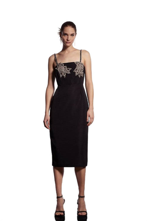 Jacques Vert Black Midi Cami Dress With Crystals BCC03779