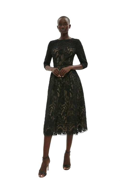 Jacques Vert Black Midi Dress In Lace With Sweetheart Bust BCC03432