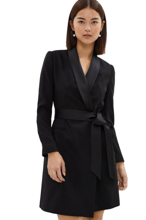 Jacques Vert Black Petite Premium Mini Tuxedo Belted Dress BCC03919