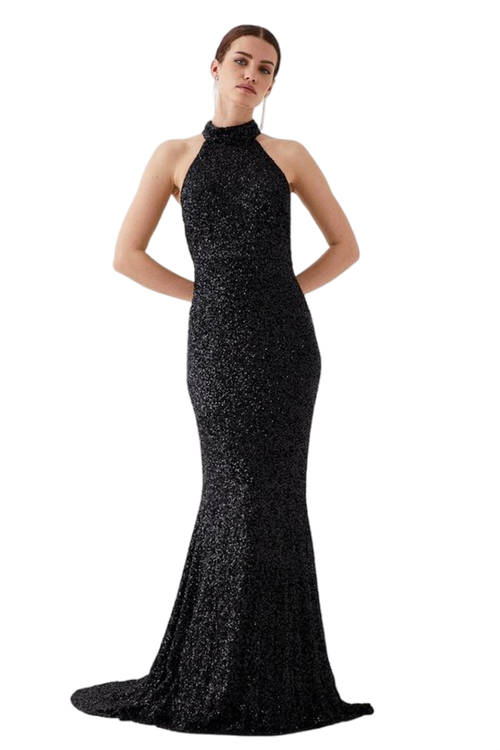 Jacques Vert Black Petite Sequin Halter Maxi Dress BCC05269