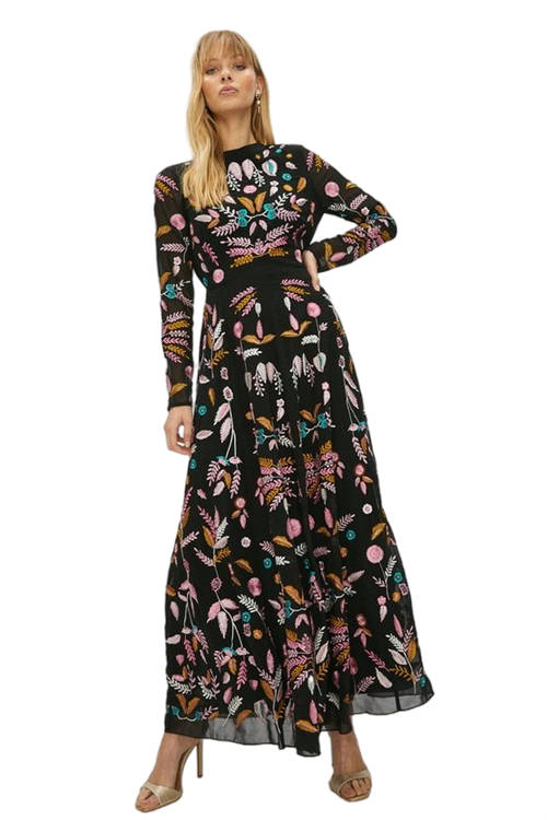 Jacques Vert Black Petite Statement Embroidered Maxi Dress BCC02475