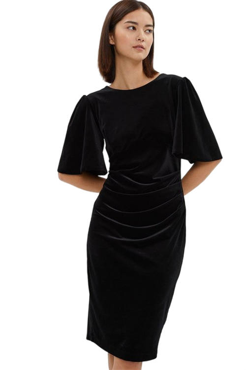 Jacques Vert Black Petite Velvet Flare Sleeve Sculpting Dress BCC03427