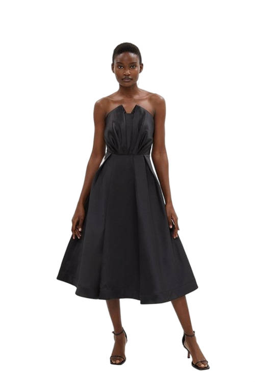 Jacques Vert Black Pleat Bodice Full Skirt Midi Dress BCC04371