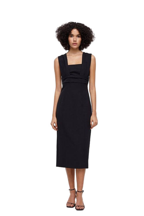 Jacques Vert Black Pleated Strap And Waist Detail Pencil Dress BCC04417