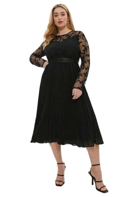 Jacques Vert Black Plus Size Embroidered Long Sleeve Midi Dress ACC03408