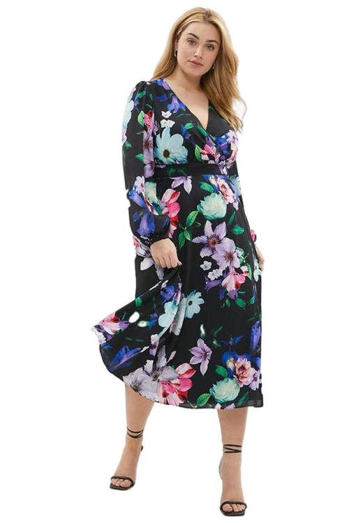 Jacques Vert Black Plus Size Printed Maxi Wrap Dress ACC02783