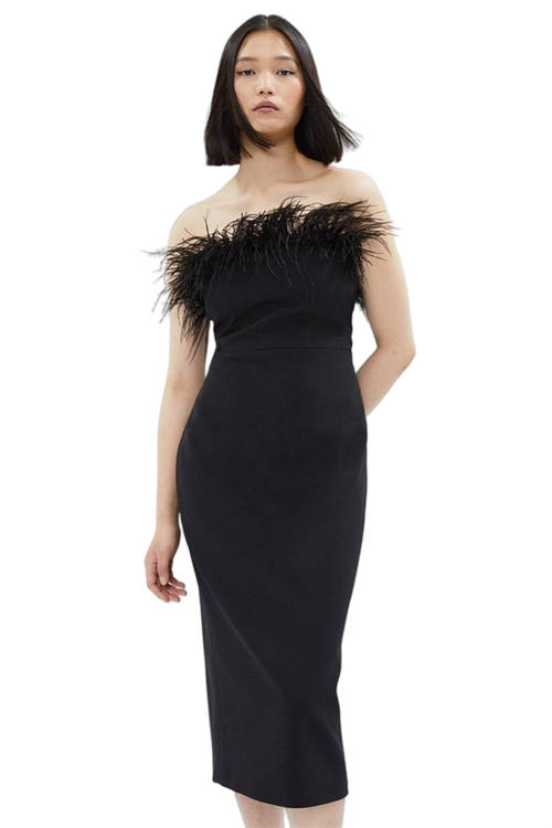 Jacques Vert Black Premium Feather Trim Midi Dress BCC02826