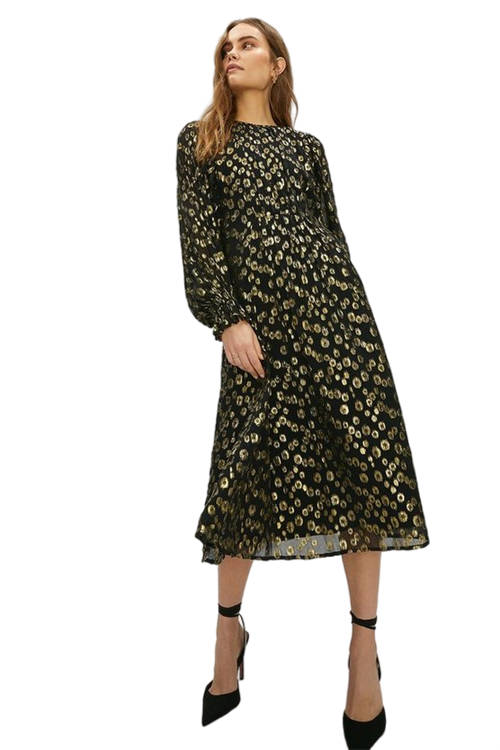 Jacques Vert Black Premium Gold Fleck Back Detail Midi Dress ACC03451