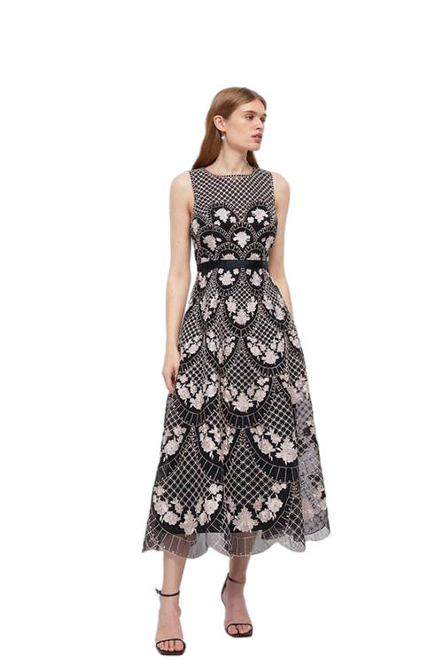 Jacques Vert Black ​Premium Metallic Embroidered Midi Dress BCC04109