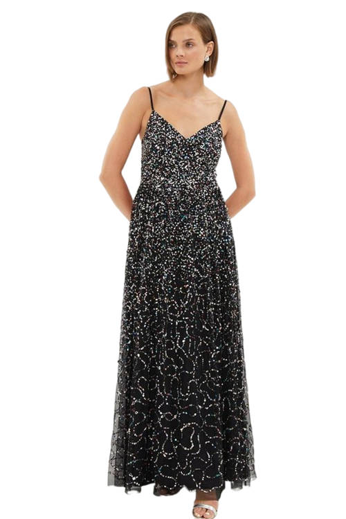 Jacques Vert Black Premium Multi Colour Sequin Maxi Dress BCC03381