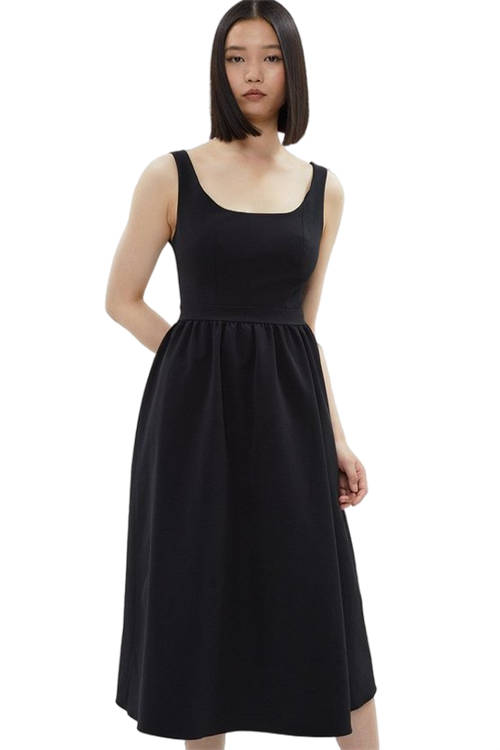 Jacques Vert Black Premium Panelled Bodice Full Skirt Midi Dress BCC03186