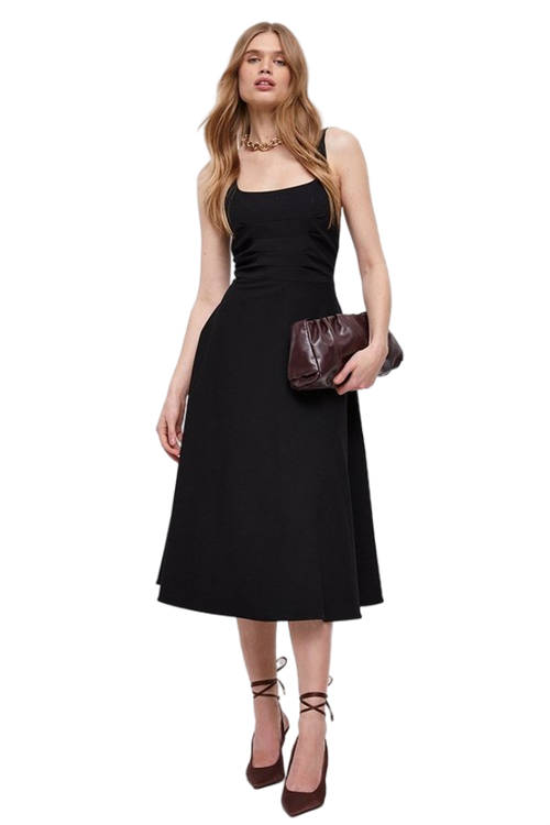 Jacques Vert Black Premium Pleat Bodice Midi Dress With Full Skirt BCC04523