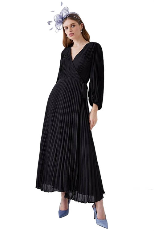 Jacques Vert Black Premium Pleated Maxi Wrap Dress BCC00652