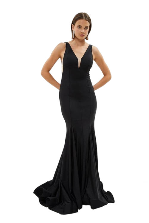 Jacques Vert Black Premium Plunge Fishtail Maxi Dress BCC02235