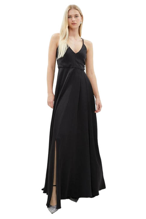 Jacques Vert Black Premium Satin Maxi Dress BCC01744