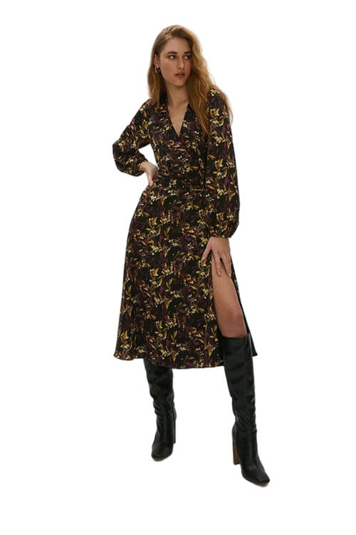 Jacques Vert Black Printed Crepe Wrap Dress ACC01116