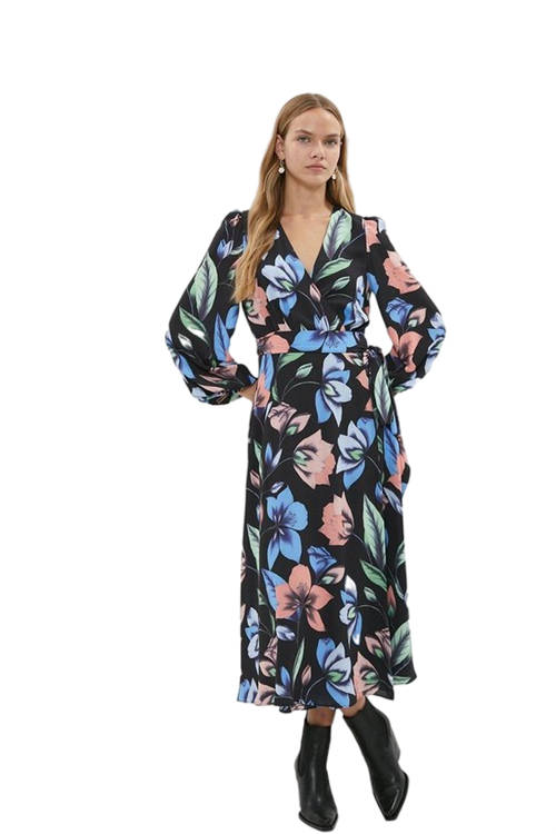 Jacques Vert Black Printed Midaxi Wrap Dress ACC03188