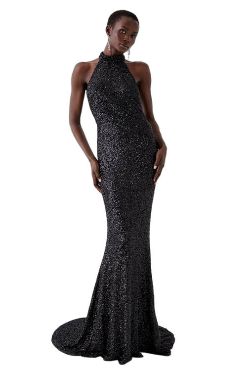 Jacques Vert Black Sequin Halter Maxi Dress BCC05099