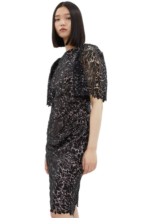 Jacques Vert Black Sequin Lace Flare Sleeve Dress BCC03980