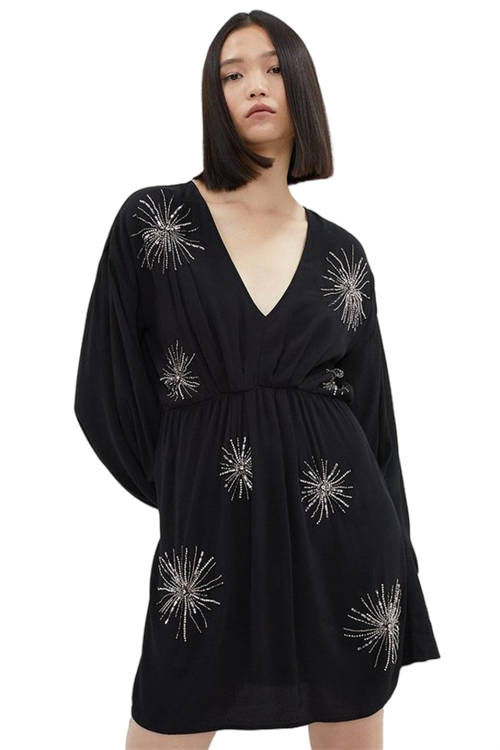 Jacques Vert Black Starburst Beadwork Viscose Mini Dress BCC03728