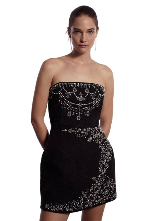 Jacques Vert Black Tweed Strapless Mini Dress With Embellishment BCC04663